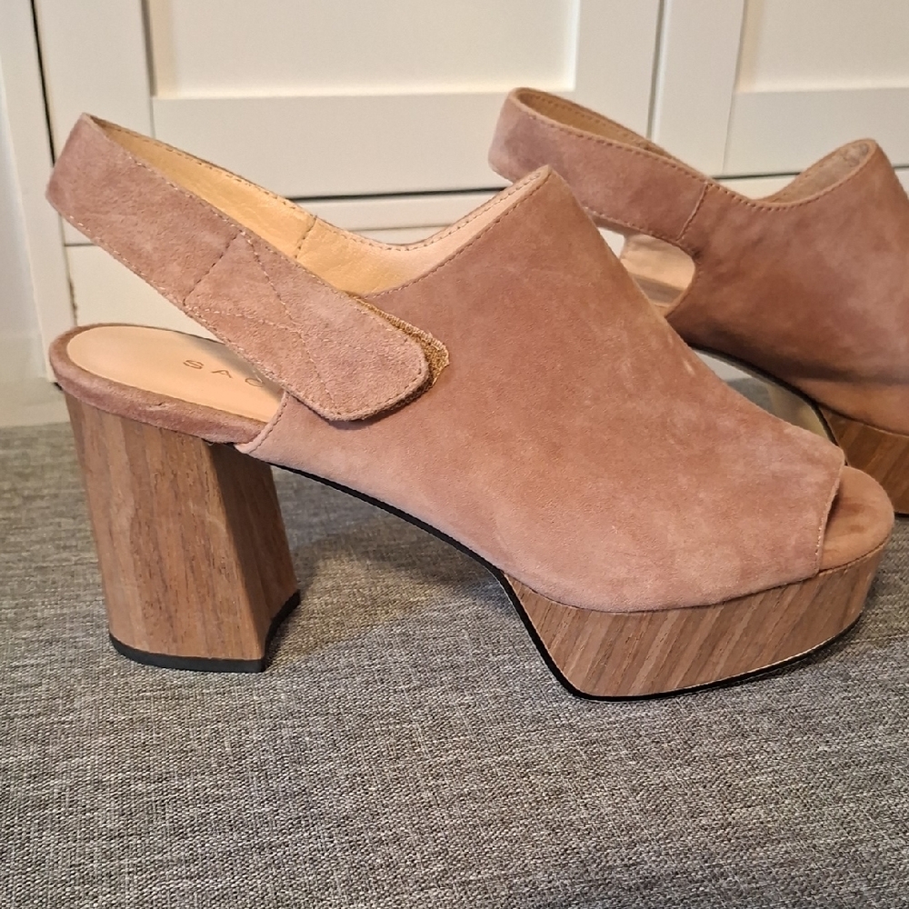 Sacha London Taupe Suede Platform Slingback Heels - Picture 3 of 11